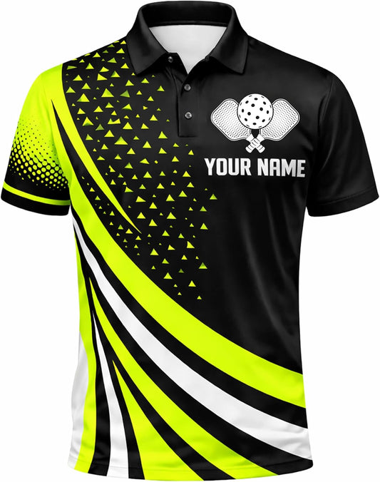 Custom Name Pickleball Polo Shirt Black Neon Team Jersey Unisex Performance Shirt