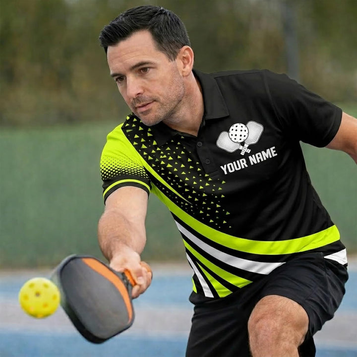 Custom Name Pickleball Polo Shirt Black Neon Team Jersey Unisex Performance Shirt