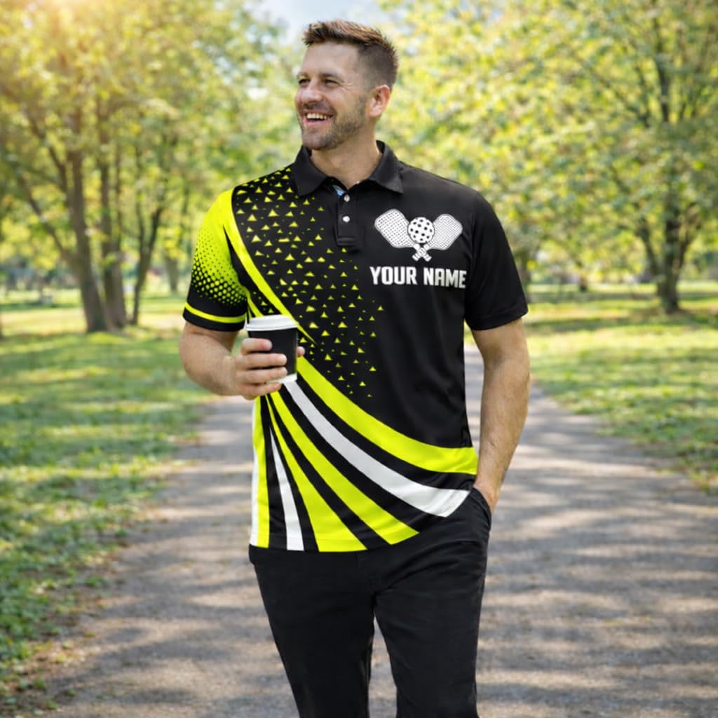 Custom Name Pickleball Polo Shirt Black Neon Team Jersey Unisex Performance Shirt