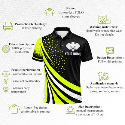 Custom Name Pickleball Polo Shirt Black Neon Team Jersey Unisex Performance Shirt