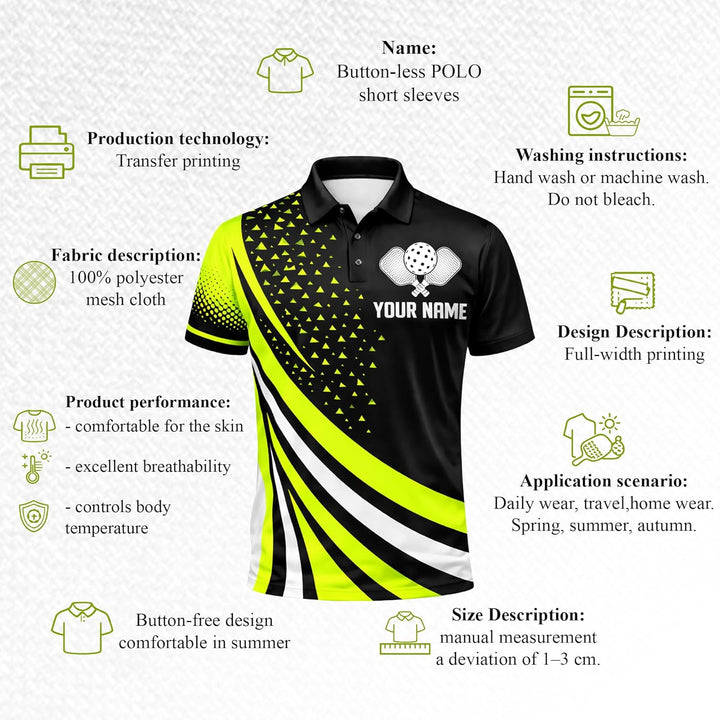 Custom Name Pickleball Polo Shirt Black Neon Team Jersey Unisex Performance Shirt