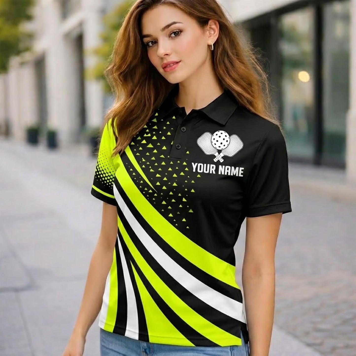 Custom Name Pickleball Polo Shirt Black Neon Team Jersey Unisex Performance Shirt