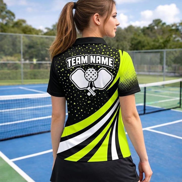 Custom Name Pickleball Polo Shirt Black Neon Team Jersey Unisex Performance Shirt