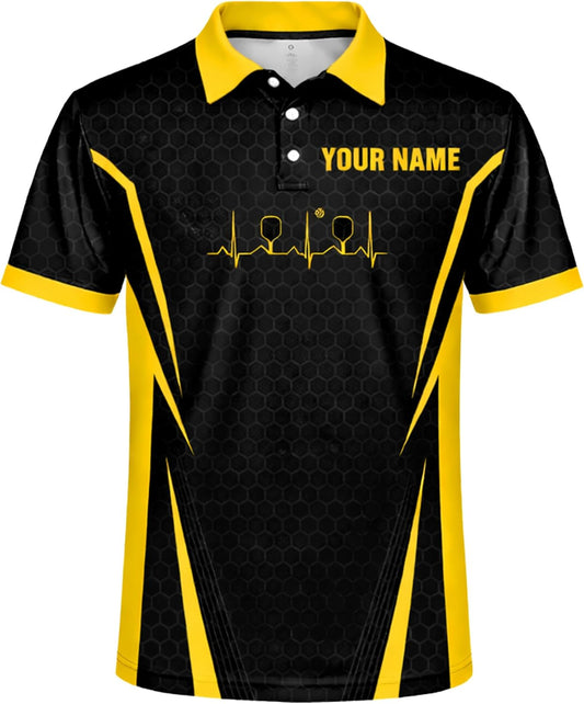 Custom Name Pickleball Polo Shirt Black Yellow Performance Team Jersey