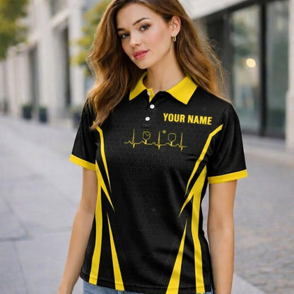 Custom Name Pickleball Polo Shirt Black Yellow Performance Team Jersey