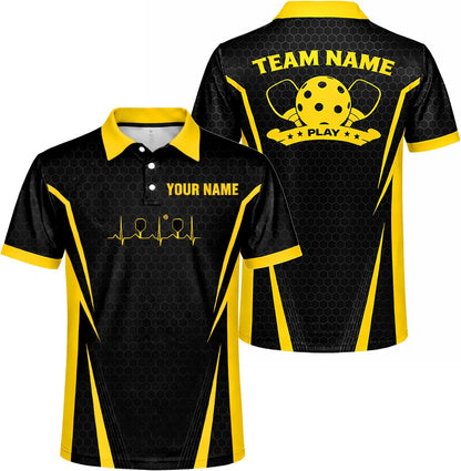 Custom Name Pickleball Polo Shirt Black Yellow Performance Team Jersey