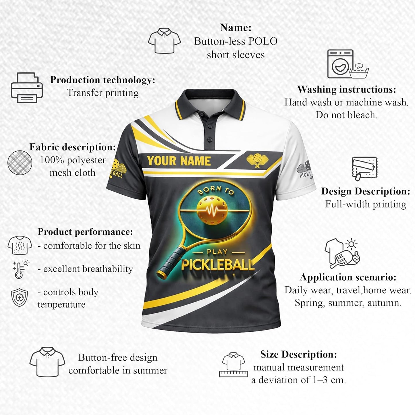 Custom Name Pickleball Polo Shirt Born to Play Pickleball Paddle Performance Shirt Black Gold