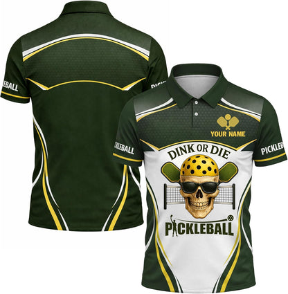 Custom Name Pickleball Polo Shirt Dink or Die Skull Design Breathable Polyester Sport Polo for Men and Women