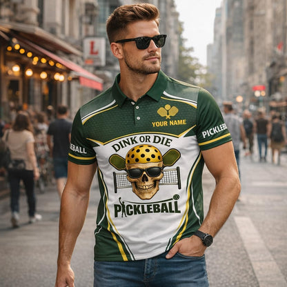 Custom Name Pickleball Polo Shirt Dink or Die Skull Design Breathable Polyester Sport Polo for Men and Women