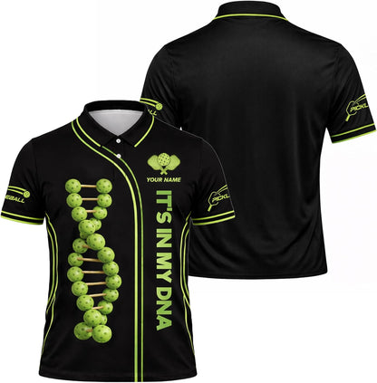 Custom Name Pickleball Polo Shirt It's in My DNA Pickleball DNA Graphic Performance Shirt Black Green