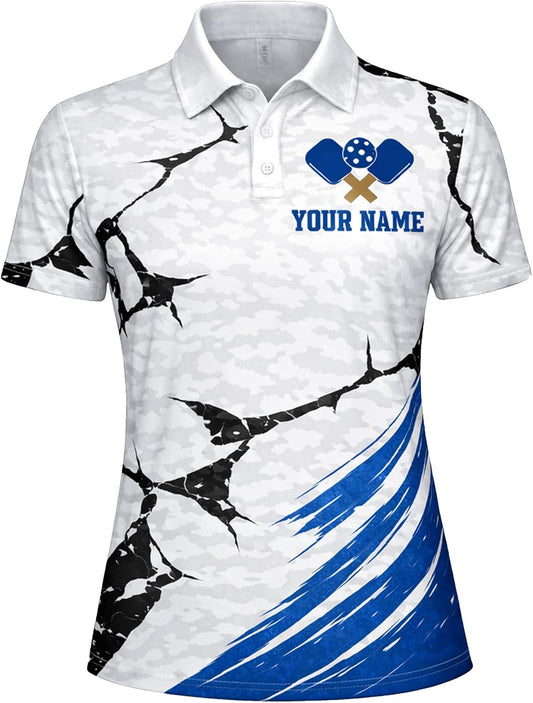 Custom Name Pickleball Polo Shirt Keep Calm and Play Pickleball Women Performance Polo White Blue