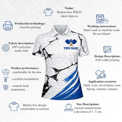 Custom Name Pickleball Polo Shirt Keep Calm and Play Pickleball Women Performance Polo White Blue