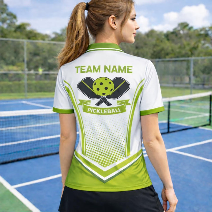 Custom Name Pickleball Polo Shirt Unisex Performance Team Jersey Green White