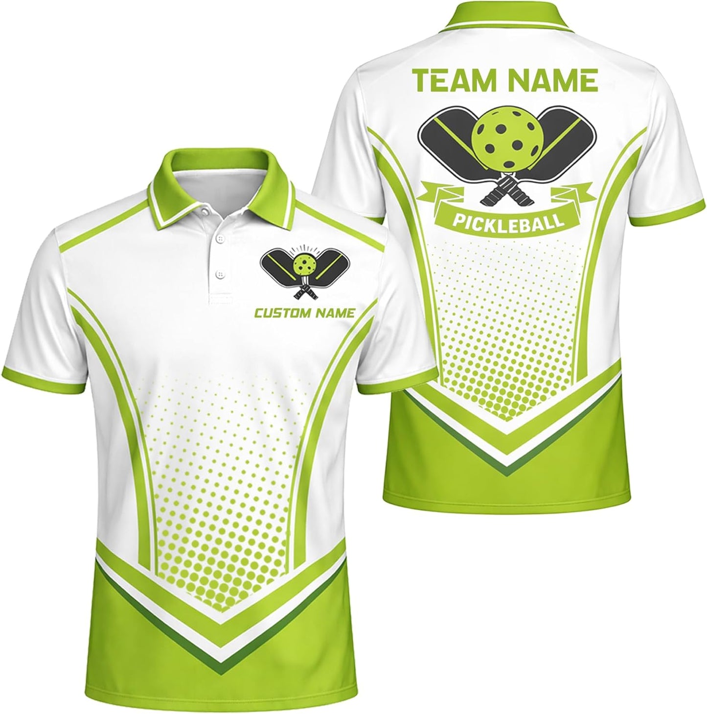 Custom Name Pickleball Polo Shirt Unisex Performance Team Jersey Green White