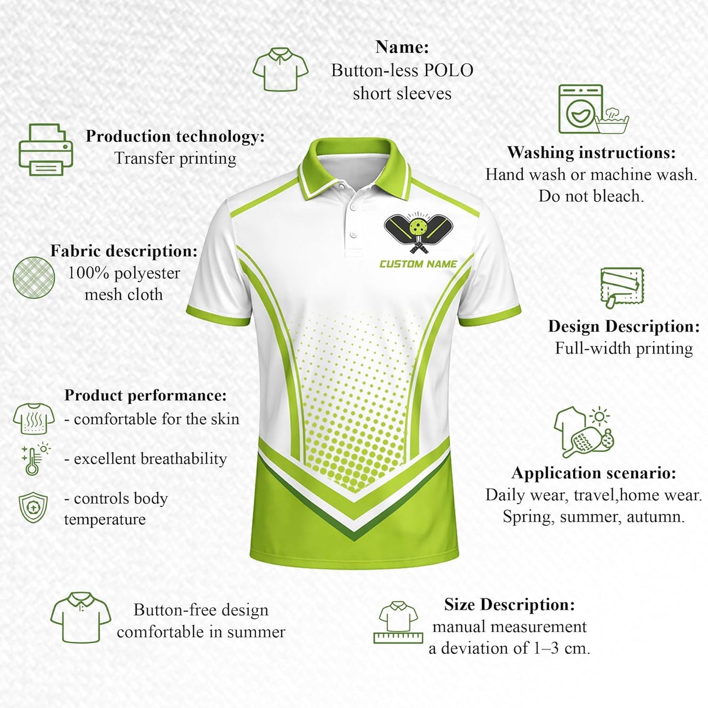 Custom Name Pickleball Polo Shirt Unisex Performance Team Jersey Green White