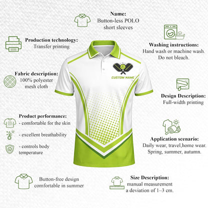 Custom Name Pickleball Polo Shirt Unisex Performance Team Jersey Green White