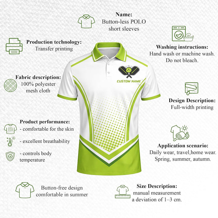 Custom Name Pickleball Polo Shirt Unisex Performance Team Jersey Green White