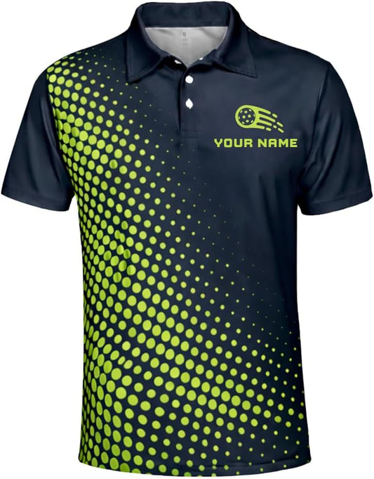 Custom Name Pickleball Team Polo Shirt Black Green Performance Short Sleeve Athletic Golf Style