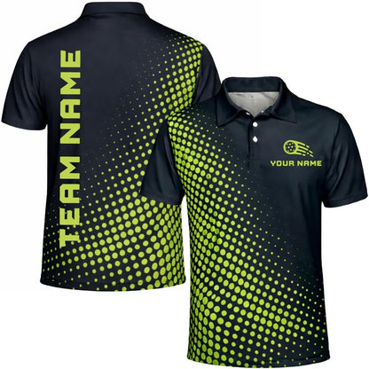 Custom Name Pickleball Team Polo Shirt Black Green Performance Short Sleeve Athletic Golf Style
