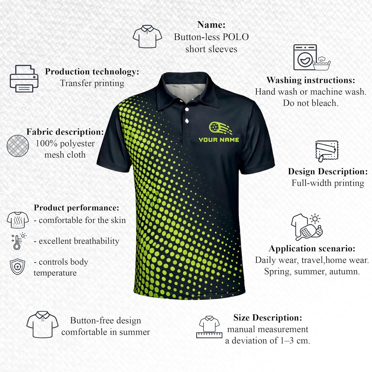 Custom Name Pickleball Team Polo Shirt Black Green Performance Short Sleeve Athletic Golf Style