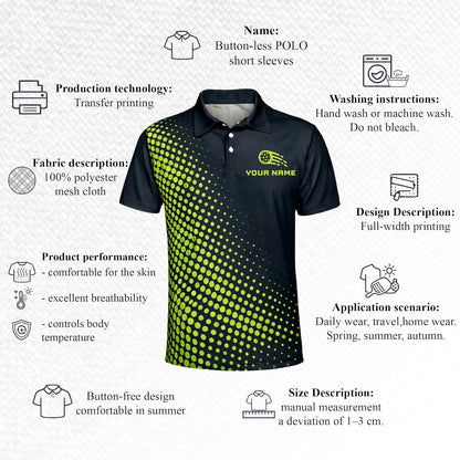 Custom Name Pickleball Team Polo Shirt Black Green Performance Short Sleeve Athletic Golf Style