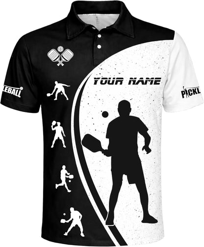 Custom Pickleball Player Polo Shirt Personalized Team Pickleball Shirt Black White Sports Polo