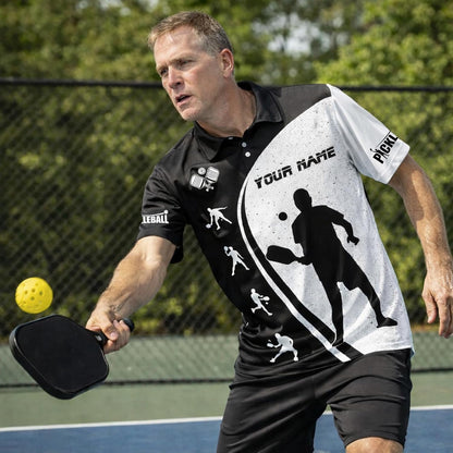 Custom Pickleball Player Polo Shirt Personalized Team Pickleball Shirt Black White Sports Polo
