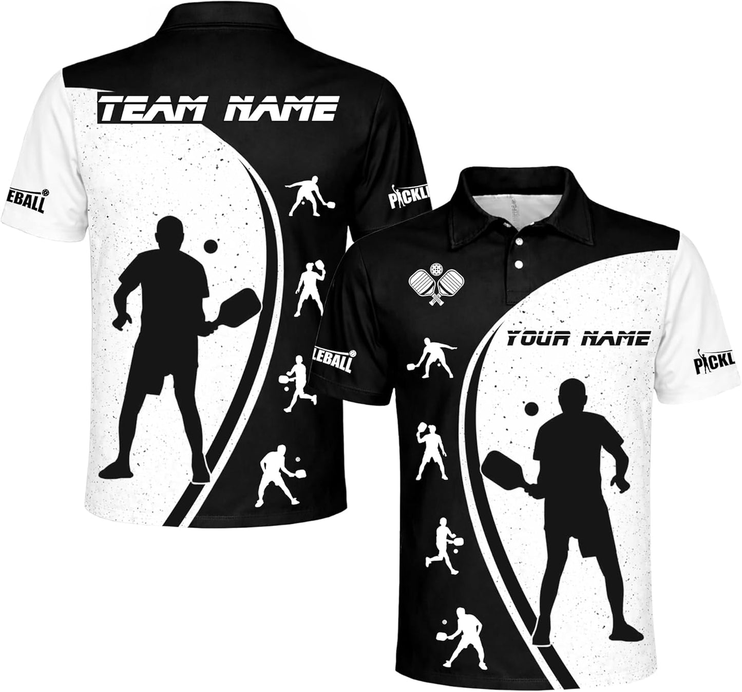 Custom Pickleball Player Polo Shirt Personalized Team Pickleball Shirt Black White Sports Polo
