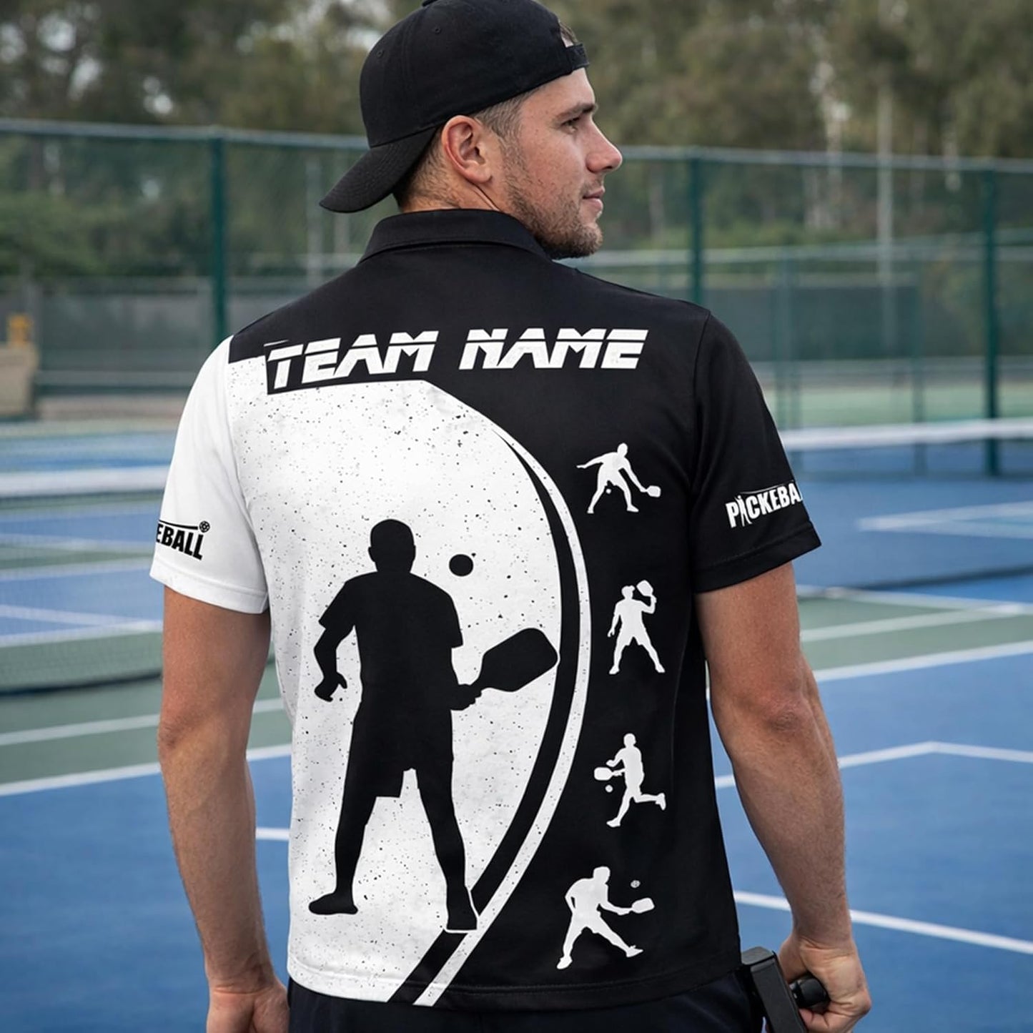 Custom Pickleball Player Polo Shirt Personalized Team Pickleball Shirt Black White Sports Polo