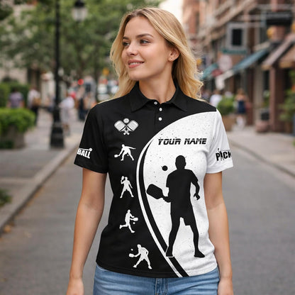 Custom Pickleball Player Polo Shirt Personalized Team Pickleball Shirt Black White Sports Polo