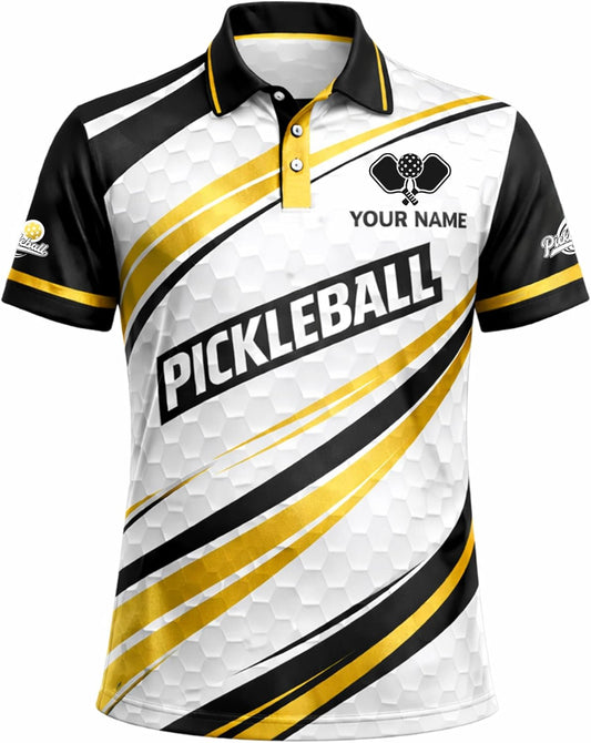 Custom Pickleball Polo Shirt Black Gold Performance Team Jersey Personalized Name Pickleball Shirt