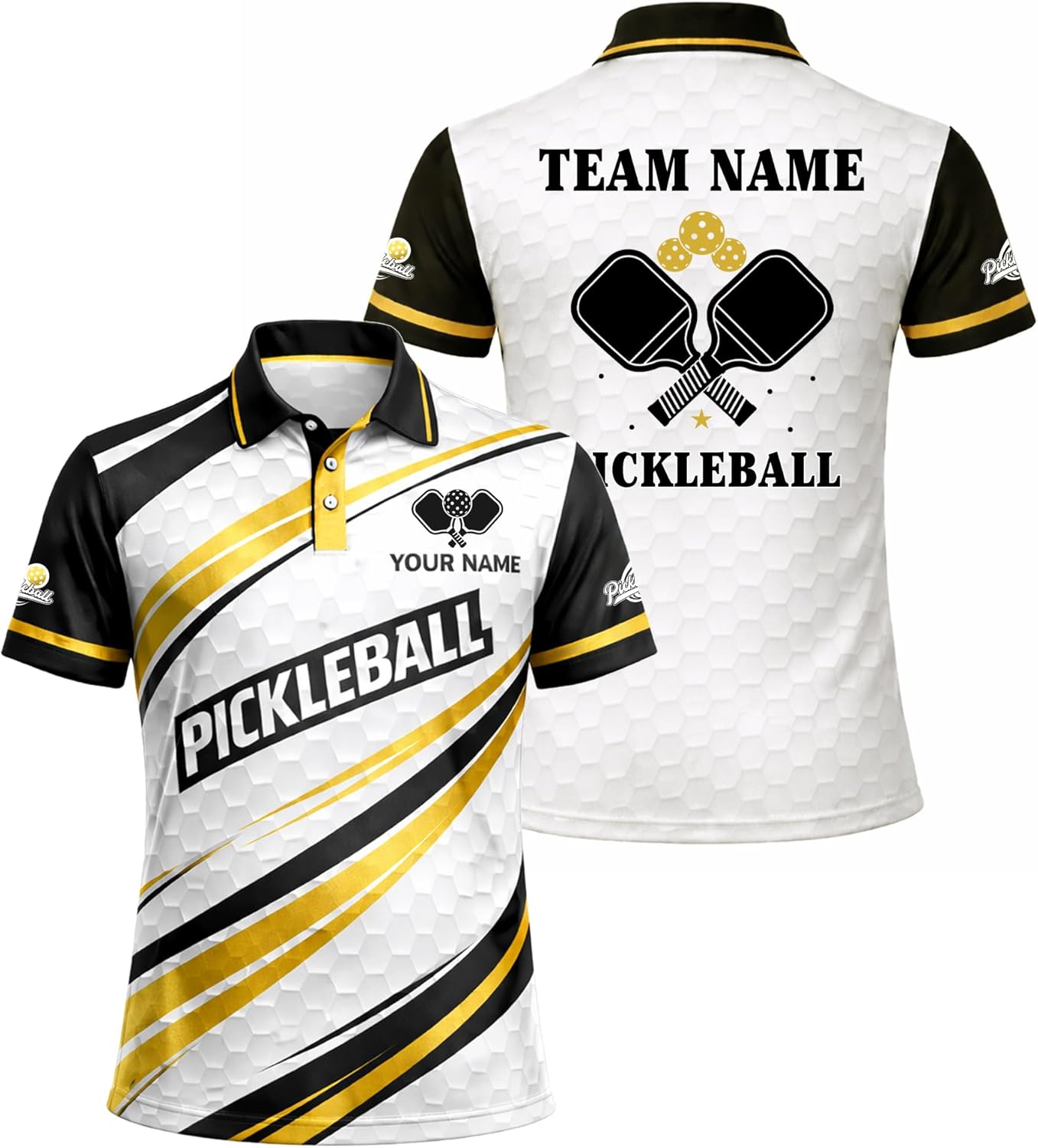 Custom Pickleball Polo Shirt Black Gold Performance Team Jersey Personalized Name Pickleball Shirt