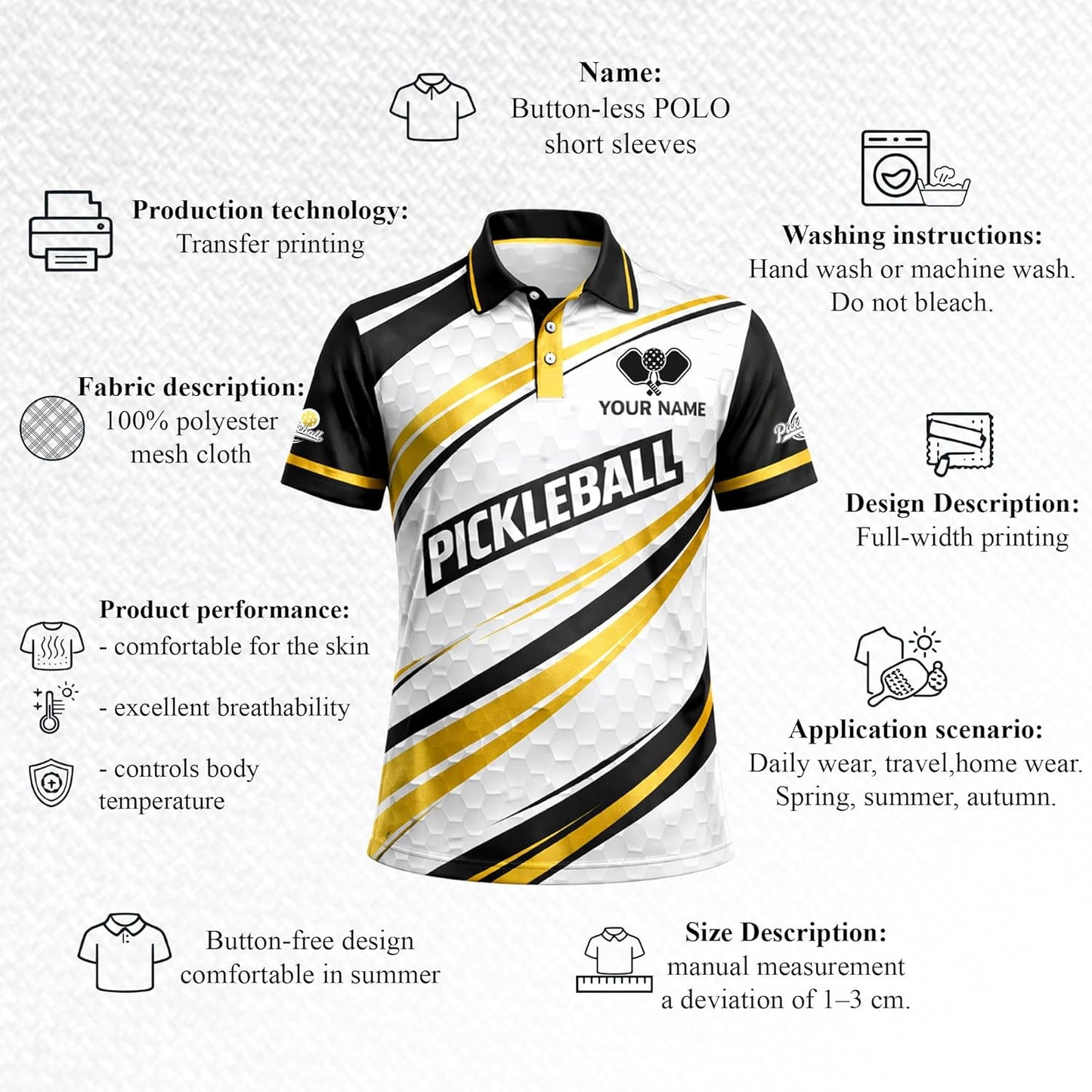 Custom Pickleball Polo Shirt Black Gold Performance Team Jersey Personalized Name Pickleball Shirt