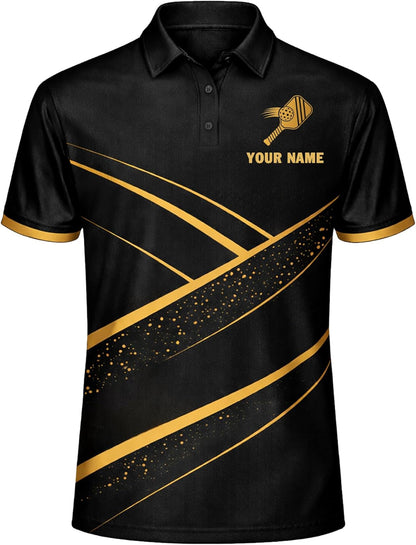 Custom Pickleball Polo Shirt Black Gold Performance Team Jersey Personalized Sports Polo for Men Women