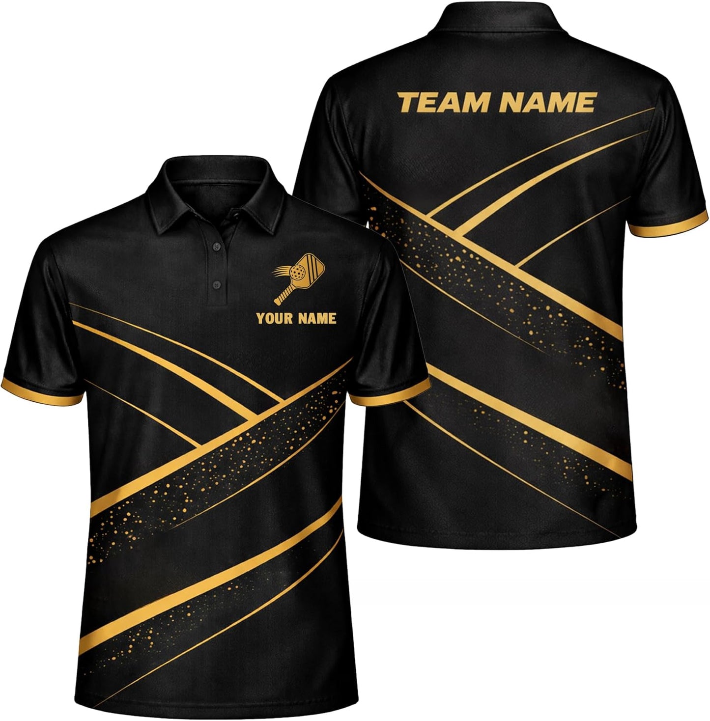 Custom Pickleball Polo Shirt Black Gold Performance Team Jersey Personalized Sports Polo for Men Women