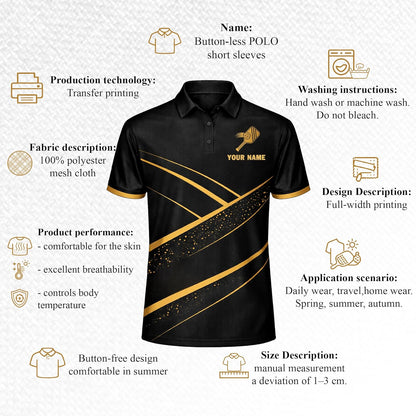 Custom Pickleball Polo Shirt Black Gold Performance Team Jersey Personalized Sports Polo for Men Women