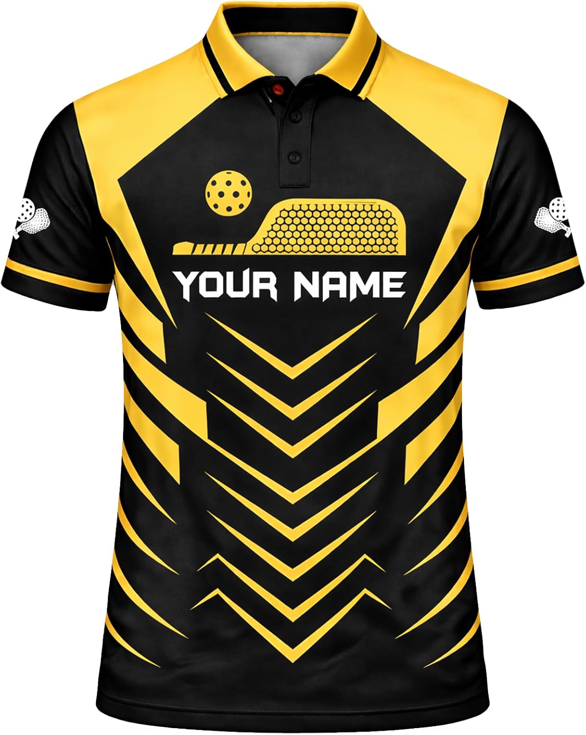 Custom Pickleball Polo Shirt Black Yellow Performance Team Jersey for Men Women