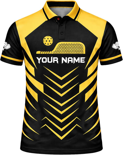 Custom Pickleball Polo Shirt Black Yellow Performance Team Jersey for Men Women