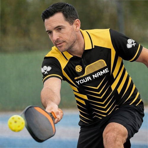 Custom Pickleball Polo Shirt Black Yellow Performance Team Jersey for Men Women