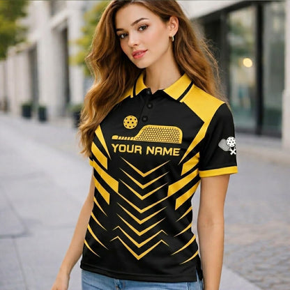 Custom Pickleball Polo Shirt Black Yellow Performance Team Jersey for Men Women