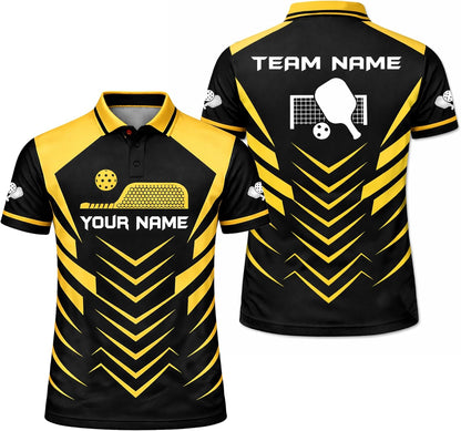 Custom Pickleball Polo Shirt Black Yellow Performance Team Jersey for Men Women