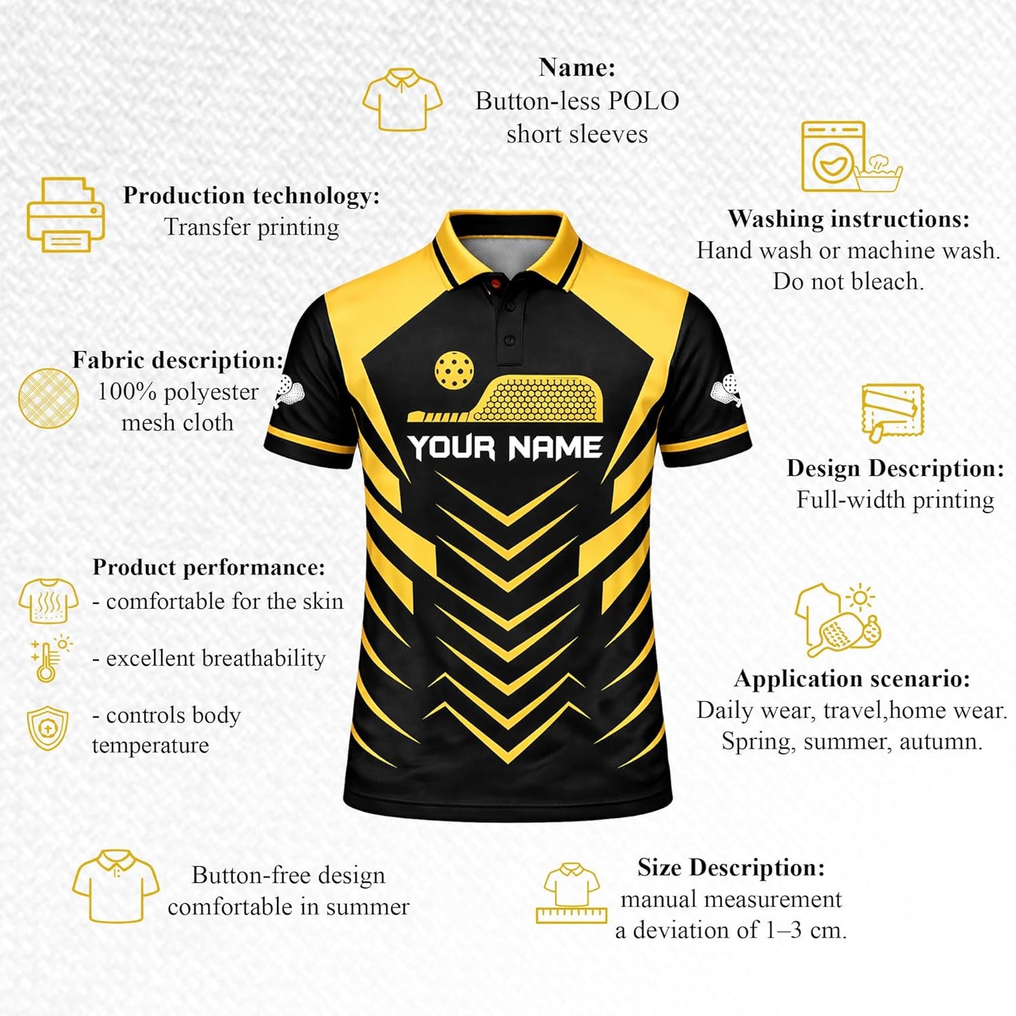 Custom Pickleball Polo Shirt Black Yellow Performance Team Jersey for Men Women
