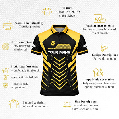 Custom Pickleball Polo Shirt Black Yellow Performance Team Jersey for Men Women