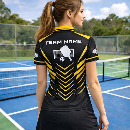 Custom Pickleball Polo Shirt Black Yellow Performance Team Jersey for Men Women