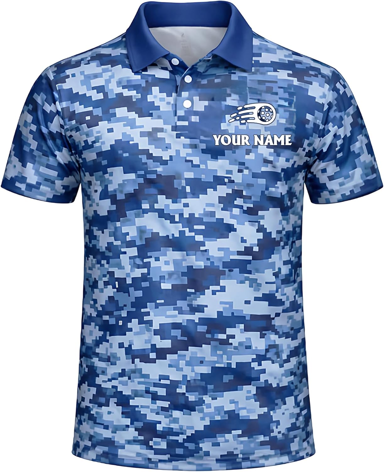 Custom Pickleball Polo Shirt Blue Digital Camo Performance Polo Personalized Team Name Pickleball Shirt