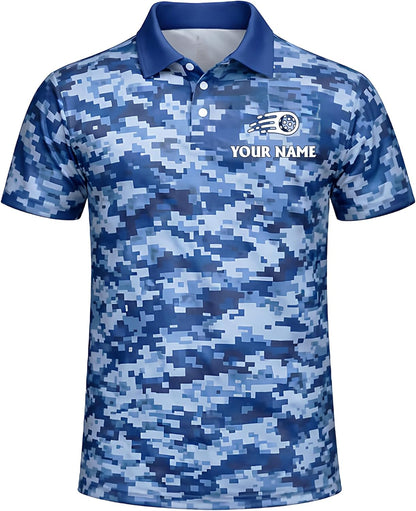 Custom Pickleball Polo Shirt Blue Digital Camo Performance Polo Personalized Team Name Pickleball Shirt
