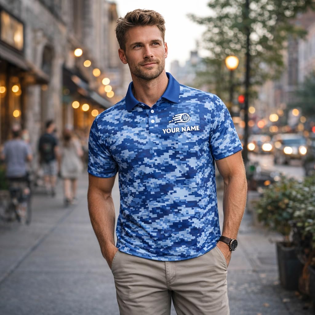 Custom Pickleball Polo Shirt Blue Digital Camo Performance Polo Personalized Team Name Pickleball Shirt