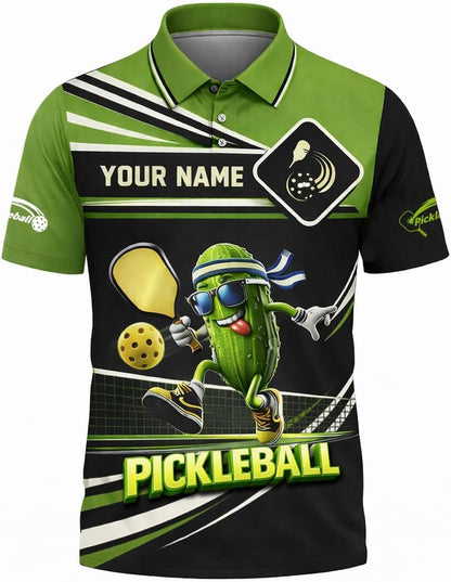 Custom Pickleball Polo Shirt Funny Pickle Character Performance Unisex Sports Polo Black