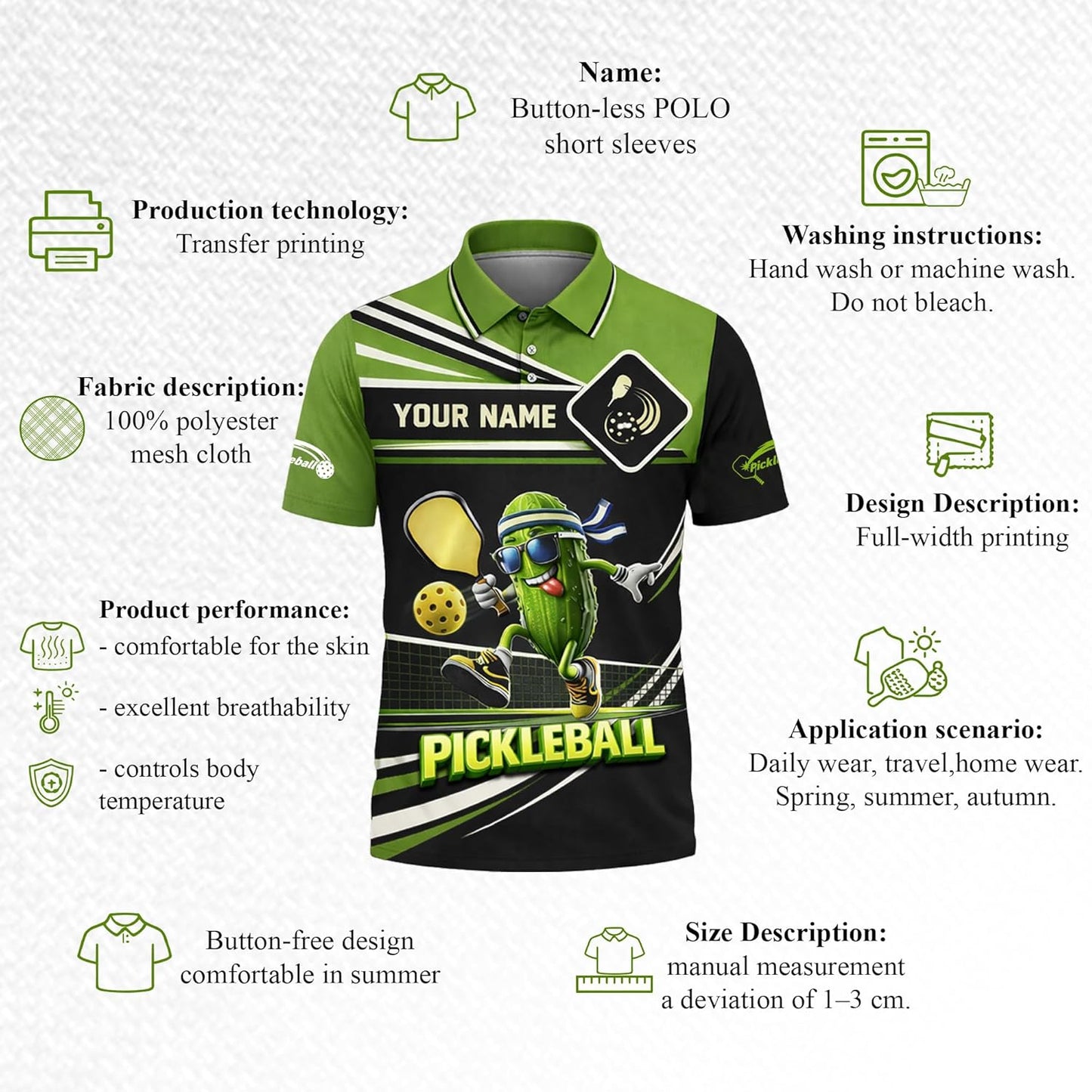 Custom Pickleball Polo Shirt Funny Pickle Character Performance Unisex Sports Polo Black