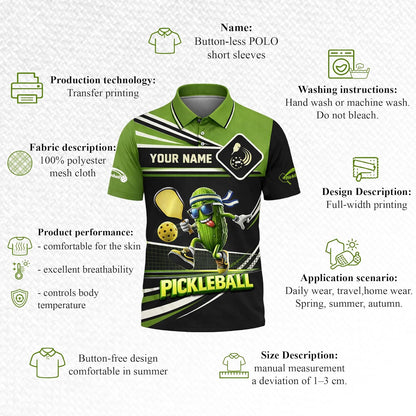 Custom Pickleball Polo Shirt Funny Pickle Character Performance Unisex Sports Polo Black